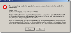 MySQL配置时提示无法连接到MySQL本地服务器(图1)